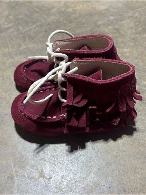 Monkey Feet Burgundy Suede Fringe Moccasins for Kids